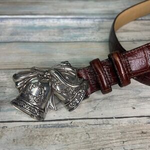 Brighton Christmas Belt Bells Brown Womens 32 Vintage Holiday Buckle
